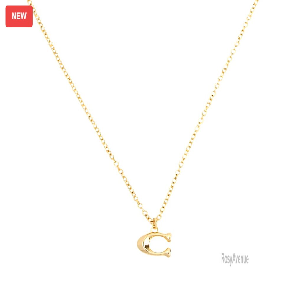 GoldTone Charm Necklace With C Pendant Adjustable Lobster Clasp 16 Chain